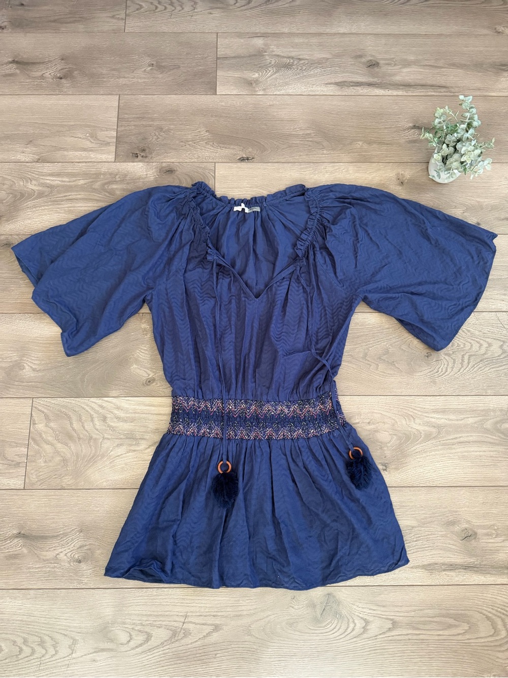 RAMY BROOK Women’s Navy Smocked-Waist Dress Size Small